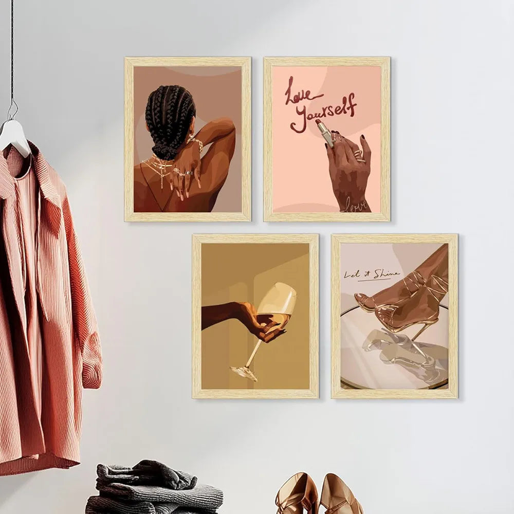 ArtX Paper Women Fashion Fashion-SO4-02 Art Paintings with Frames Multicolor Set of 4