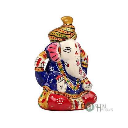 Shri Handicrafts Metal Meenakari Painting Lord Ganesha Car Dashboard Idol Small Ganpati Statue for Puja Temple Office Gifts
