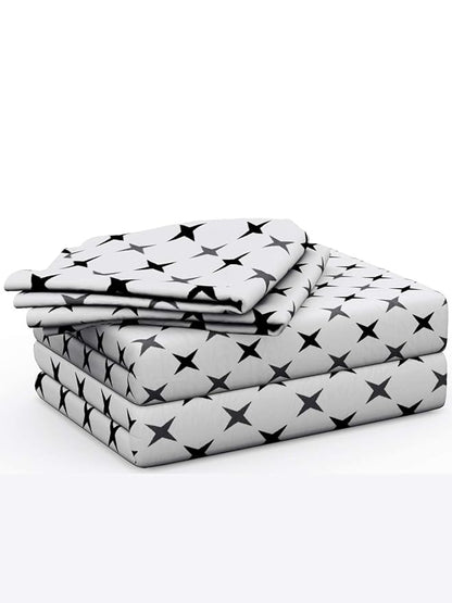 Huesland by Ahmedabad Cotton 144 TC Cotton King Size Bedsheet with 2 Pillow Covers - White, Grey