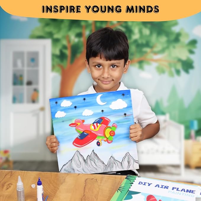 Hobby India Diy Air-plane Theme Pre-design Canvas | Paint It Yourself Activity Art and Craft Kit