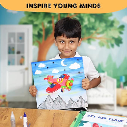 Hobby India Diy Air-plane Theme Pre-design Canvas | Paint It Yourself Activity Art and Craft Kit