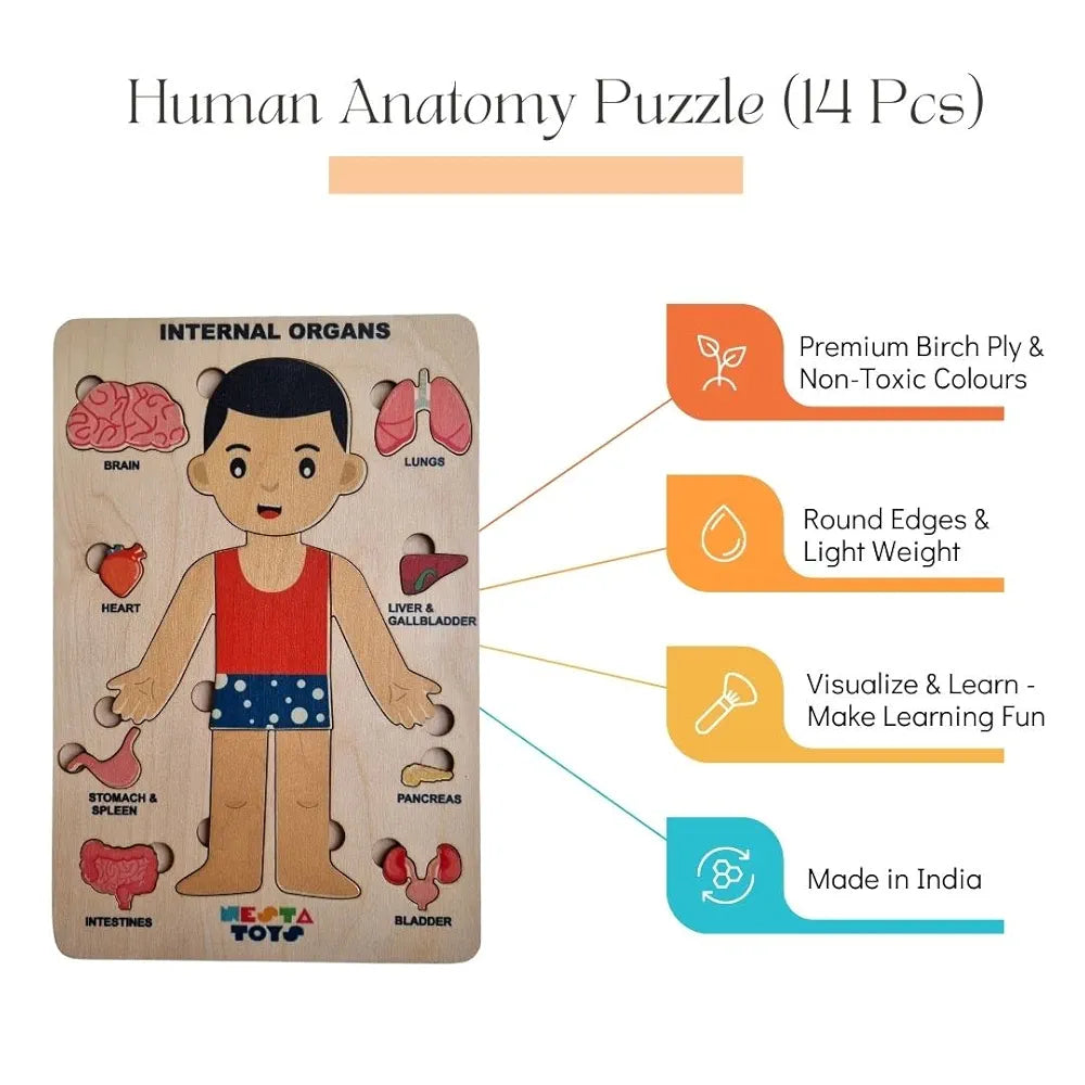 NESTA TOYS Montessori Learning Wooden Puzzle | Human Body Anatomy Puzzle for Kids  | Gift for Boys & Girls Ages 3 4 5 6 Years