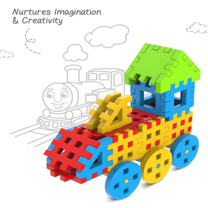 Firstcry Intelliskills Premium 47 Pcs Huge Waffle Connector Building Blocks With Wheels & Smooth Edges for Kids