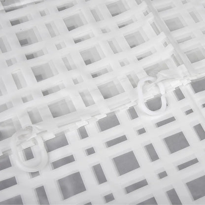 Kuber Industries PVC Shower Checkered Light-Filtering Curtain White with Hooks for Bathroom