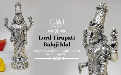 Gold Art India Lord Tirupati Balaji Kamal Silver Plated Antique Matte