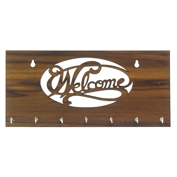 Ecraftindia Welcome Theme Wooden Key Holder With 7 Hooks