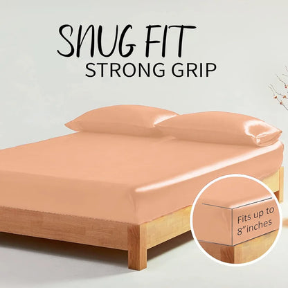 Cloth Fusion Satin Elastic Fitted Bedsheet for Double Bed King Size with 2 Pillow Covers H603 280 TC Peach