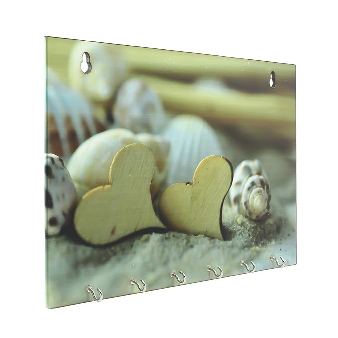 Ecraftindia Heart Shells Theme Wooden Key Holder With 6 Hooks