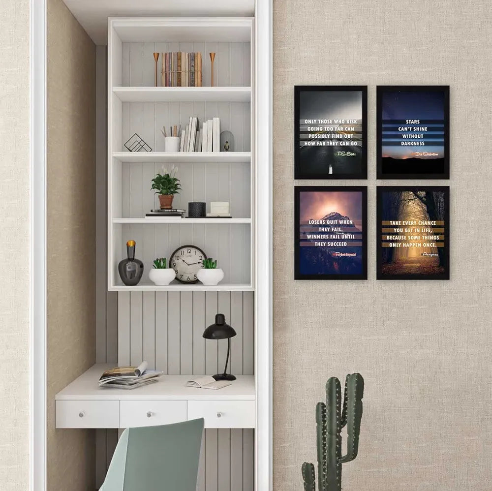 ArtX Paper Motivational Quotes Only those who Risk Wall Art Painting Framed Set of 4