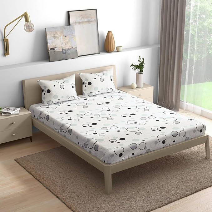 Wakefit Bedsheet For King Size Bedsheet King Size Bed 2 Pillow Covers Elastic Fitted Sheet Bubbles White Colour