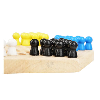 Trinkets & More - Wooden Chinese Checkers Hexagon with Wooden Marbles Board Games Superb Family Game Perfect Adults and Kids Gift Fun Toys 3+ Years 