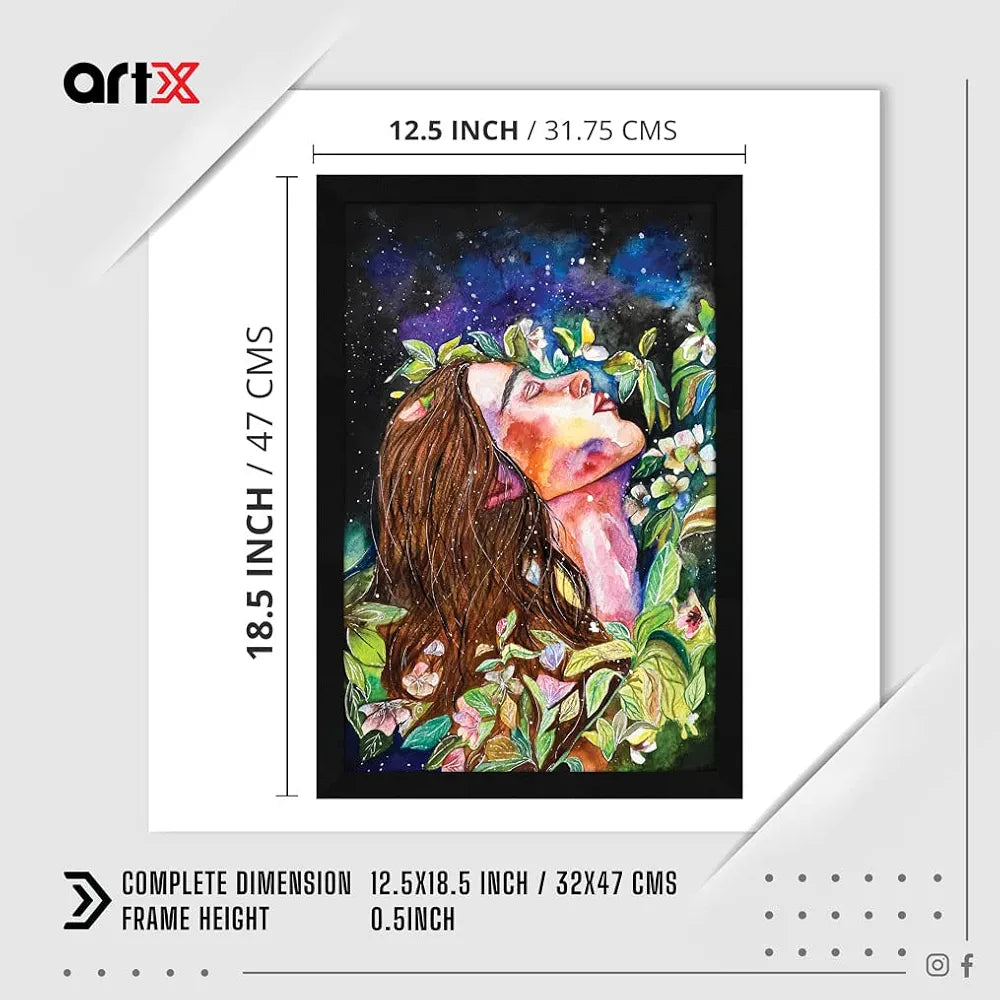 ArtX Paper Watercolor Queen of Flowers Women Framed Wall Art Painting Set of 1