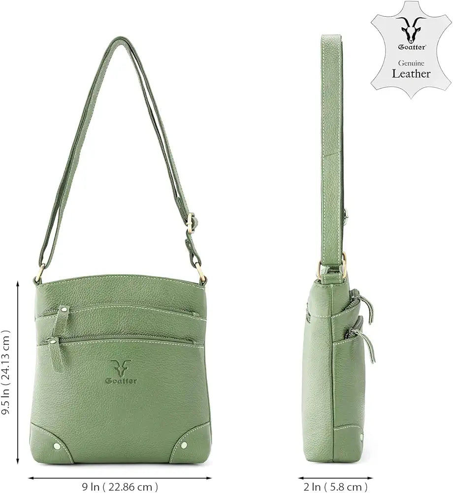Goatter Genuine Leather 9.5" Inch Sling Cross-BodyBag for Girls And Women,
