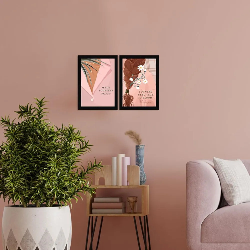 ArtX Paper Women Self Love Motivational Quotes AXDD00119-MOT Wall Frames Set of 2