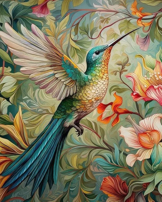 TULIP N TURTLE Hummingbird In Bloom Diy Acrylic Paint By Number Kit For Beginner Number Painting Kit Diy Canvas Painting By Number Wall Decoration Diy Painting Kit ,Multi-Coloured