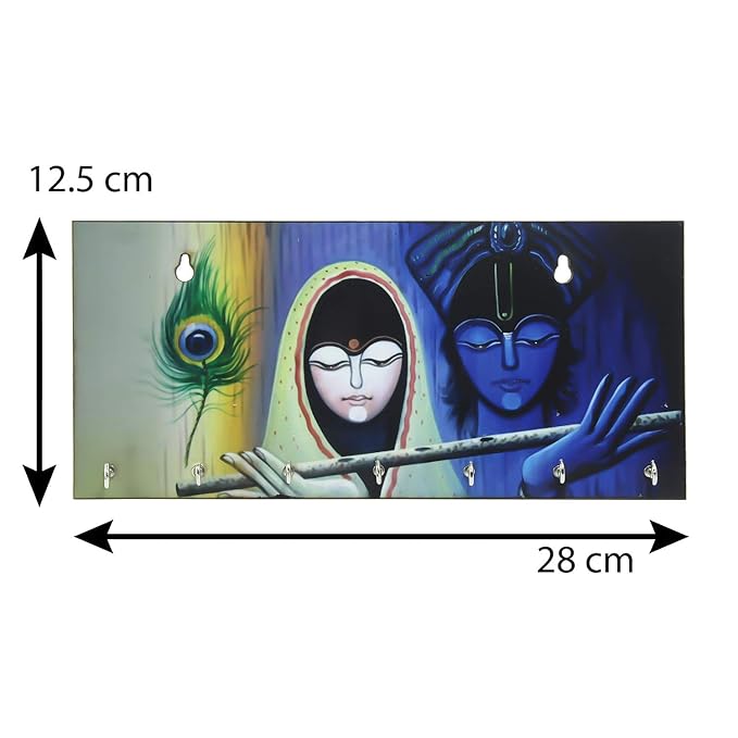 Ecraftindia Radhe Krishna Theme Wooden Key Holder With 7 Hooks