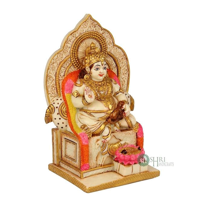 Indicast 7" Inch Maharaj Kuber Lord of Treasure Wealth Painting Idol Decorative Showpiece Handcrafted Kuber Ji Murti