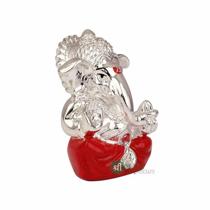 Indicast Hand Carved Silver Plated God Ganesha Resin Idol Sculpture Statue Murti for Office & and Home Decor & Gifts | Red