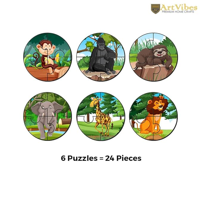 Artvibes Cute Animals Premium Wooden Puzzles for Kids Age 2-5 | 4 Piece Puzzles | Toddlers Wooden Puzzle | Set of 6