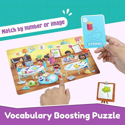 Bloomingo Learning Kit | First Words - School Edition - Fun Board Puzzles With Number & Imagematching Flashcards