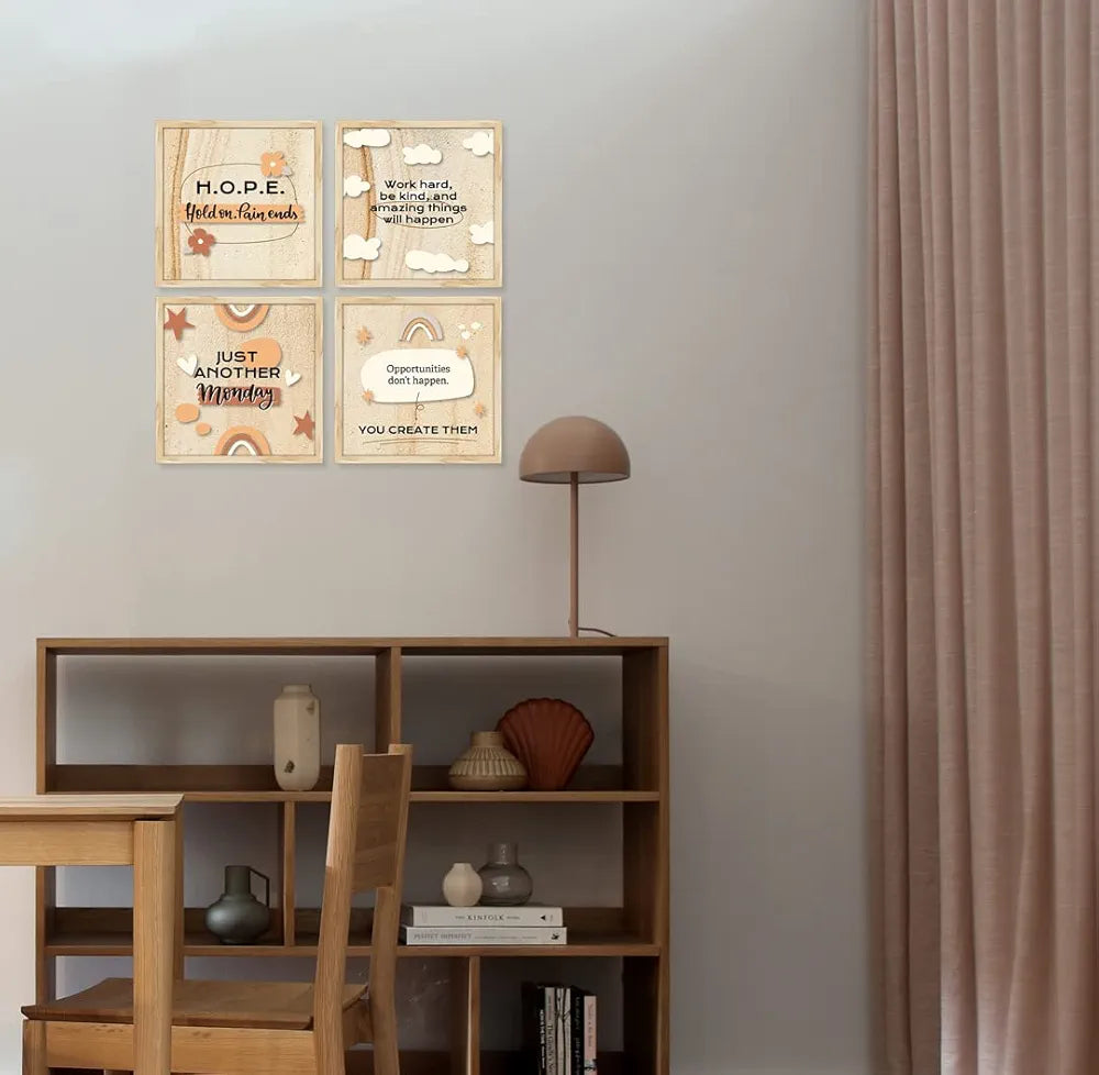 ArtX Paper Motivational Quotes Work Hard Wall Frame Art Painting With Frame Set of 4