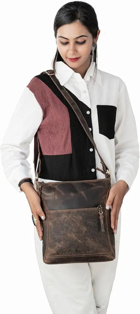 Goatter Hunter Leather 11" Inch Sling Cross-BodyBag/Shoulder Bag for Girls And Women