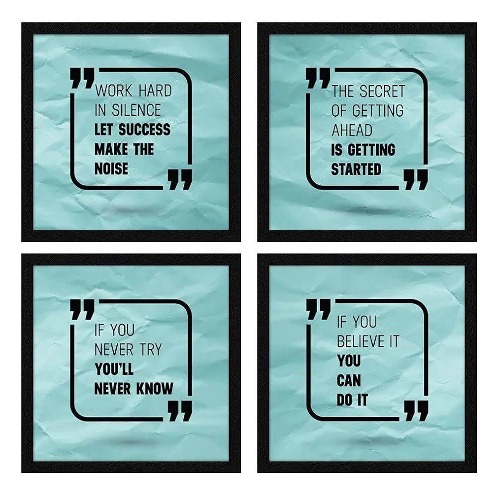 ArtX Paper Motivational Quotes AXJ00140-MOT Work Hard in Silence Wall Art Painting Set of 4