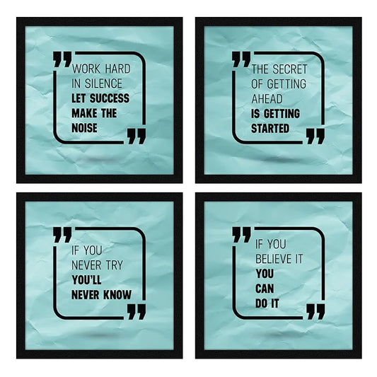 ArtX Paper Motivational Quotes AXJ00140-MOT Work Hard in Silence Wall Art Painting Set of 4