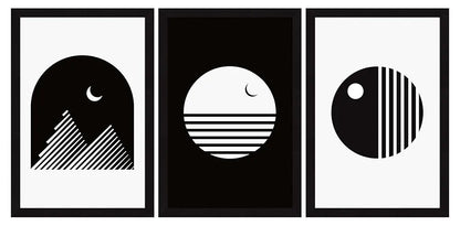 ArtX Paper Sun & Moon Wall Painting Big Size Framed Painting Multicolor Set Of 3