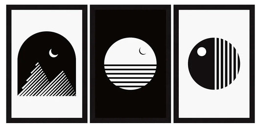 ArtX Paper Sun & Moon Wall Painting Big Size Framed Painting Multicolor Set Of 3