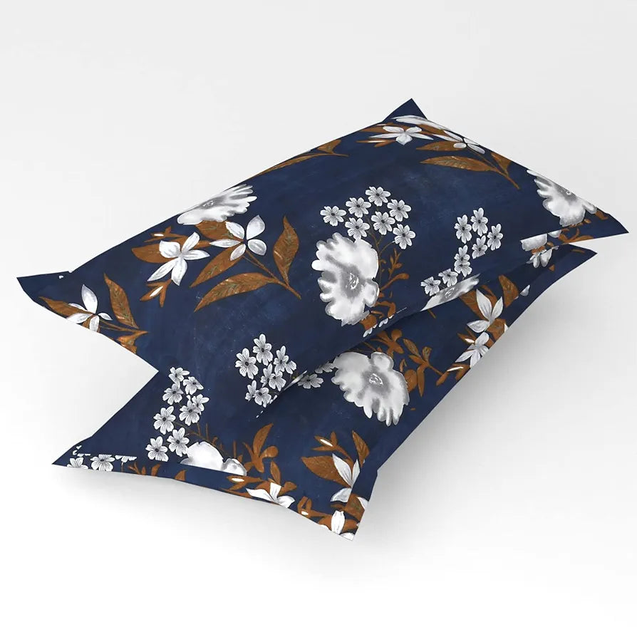 BSB HOME Prime Collections 160tc Pure Microfiber Double Bedsheet with 2 King Size Pillow Covers-Blue & Brown