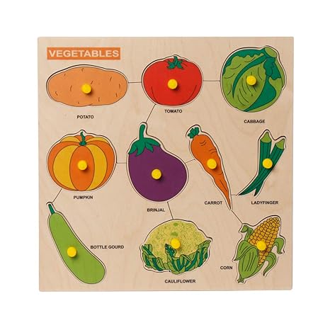 Dreamzberry Wooden Puzzles for Kids Colorful Vegetable Shape Kids Puzzle with Wooden Knob Educational Learning