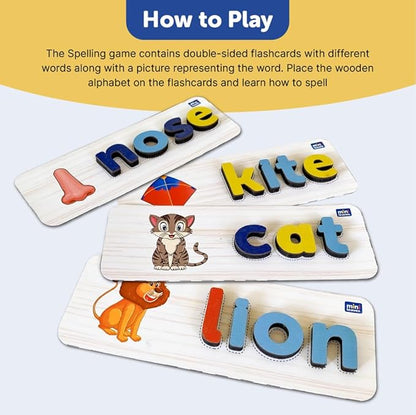 Mini Leaves Spell and Learn Letter Matching Wooden Alphabet Game With Flash Cards | 52 Pieces