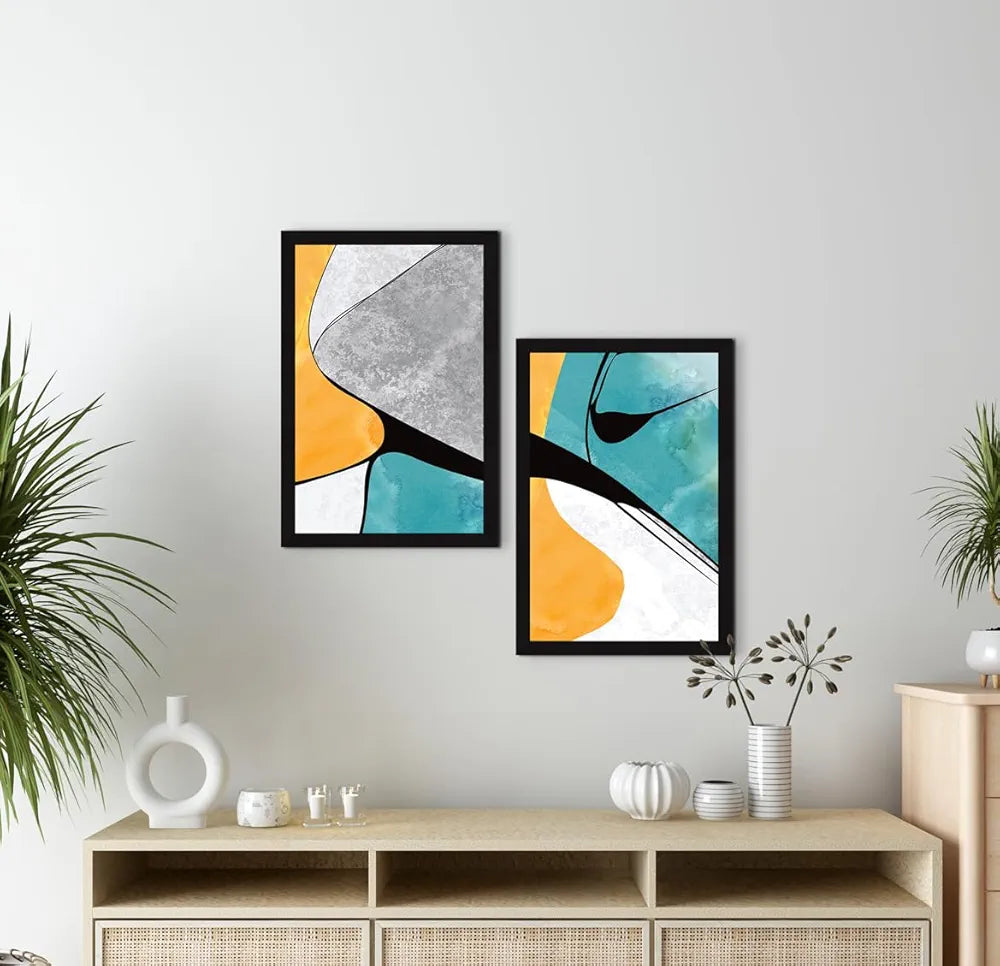 ArtX Paper Scenery Aesthetic Wall Decor Paintings with Frame Set Of 2