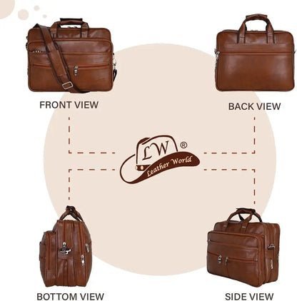 Leather World Expandable PU 15.6 inch Laptop Office Bag Men Women Messenger Briefcase