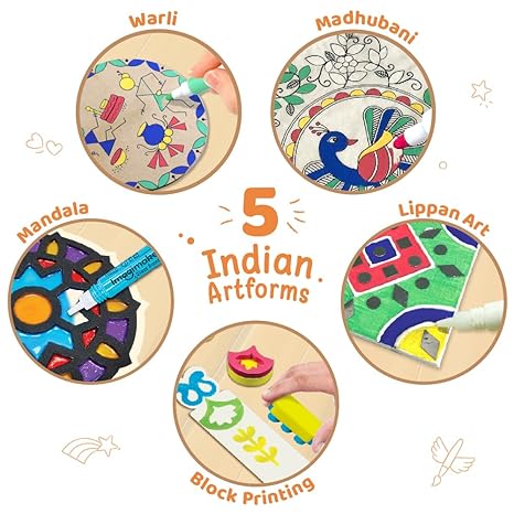 Imagimake Learn Indian Art Forms-Arts and Craft DIY Kit For Kids Block Printing Arts