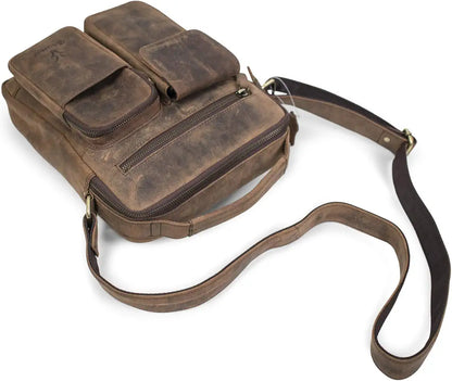 Goatter Hunter Leather 11”Inch Multi Pocket Men's Messenger Bags,  GTHT-07
