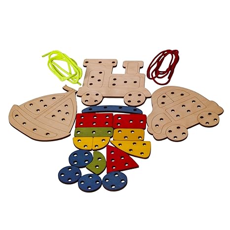 Funskool Ekoplay Lacing Pattern Wooden 3 Shapes for Lacing Pieces Puzzle