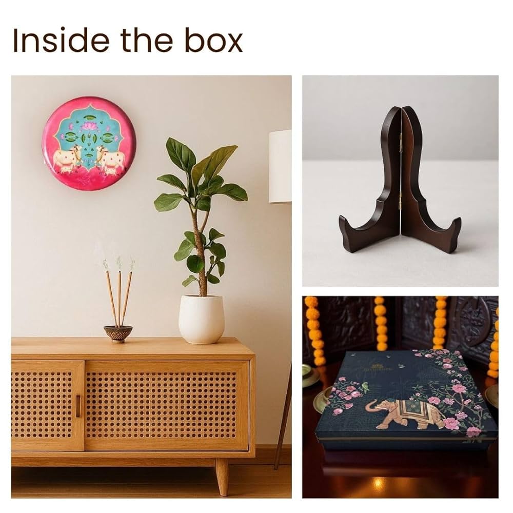 Ritualistic Pichwai Single Wall Plate for Home Decoration With 10 Inch Stand Aesthetic Room Decor Items