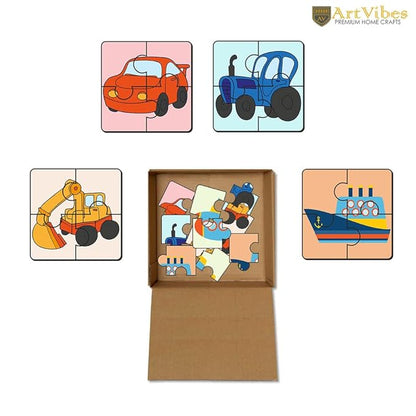 Artvibes Vehicle Wooden Jigsaw Puzzle Games for Children & Kids Age 2-5 | Toddler's Wooden 4 Pieces Puzzle | Set of 6