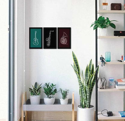 ArtX Paper Music Instruments Wall Art Painting Framed Set of 3