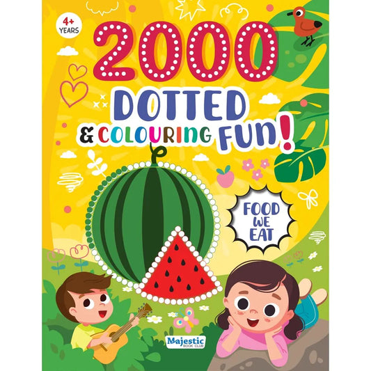2000 Dotted Colouring Fun I Food We Eat Colouring Sticker Book for Kids Age 4+ I Packed with 2000 Stickers I 16 Pages + 4 Sticker Sheets I Fun Preschool Activity Book by Majestic Book Club