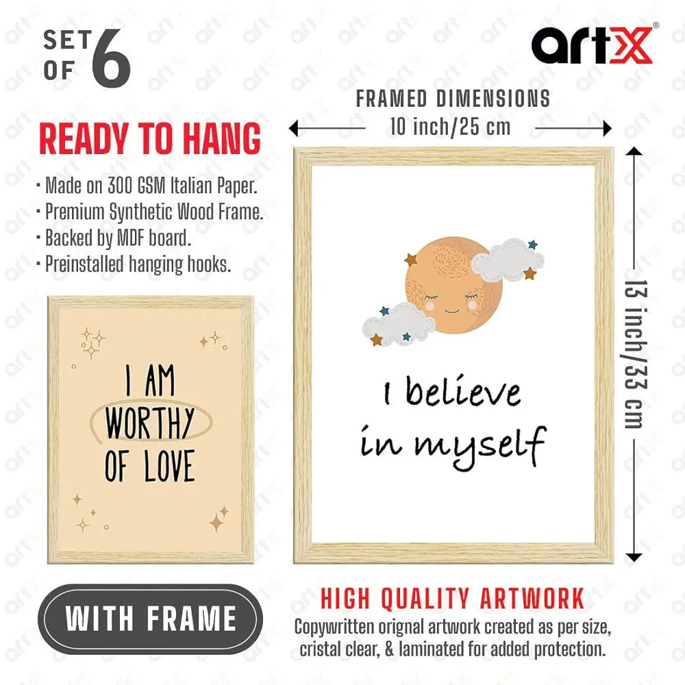 ArtX Paper Motivational-03 Quotes Wall Posters Cartoon Animals Wall Frame A4 Size Multicolor Synthetic Wood Set Of 6