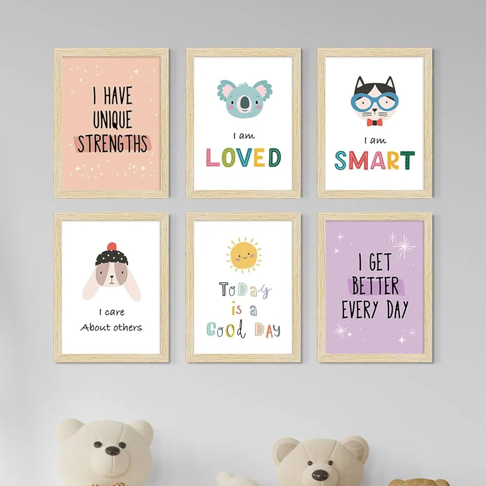 ArtX Paper Motivational-05 Quotes Wall Paintings for Kids Room Inspirational Multicolor Set of 6