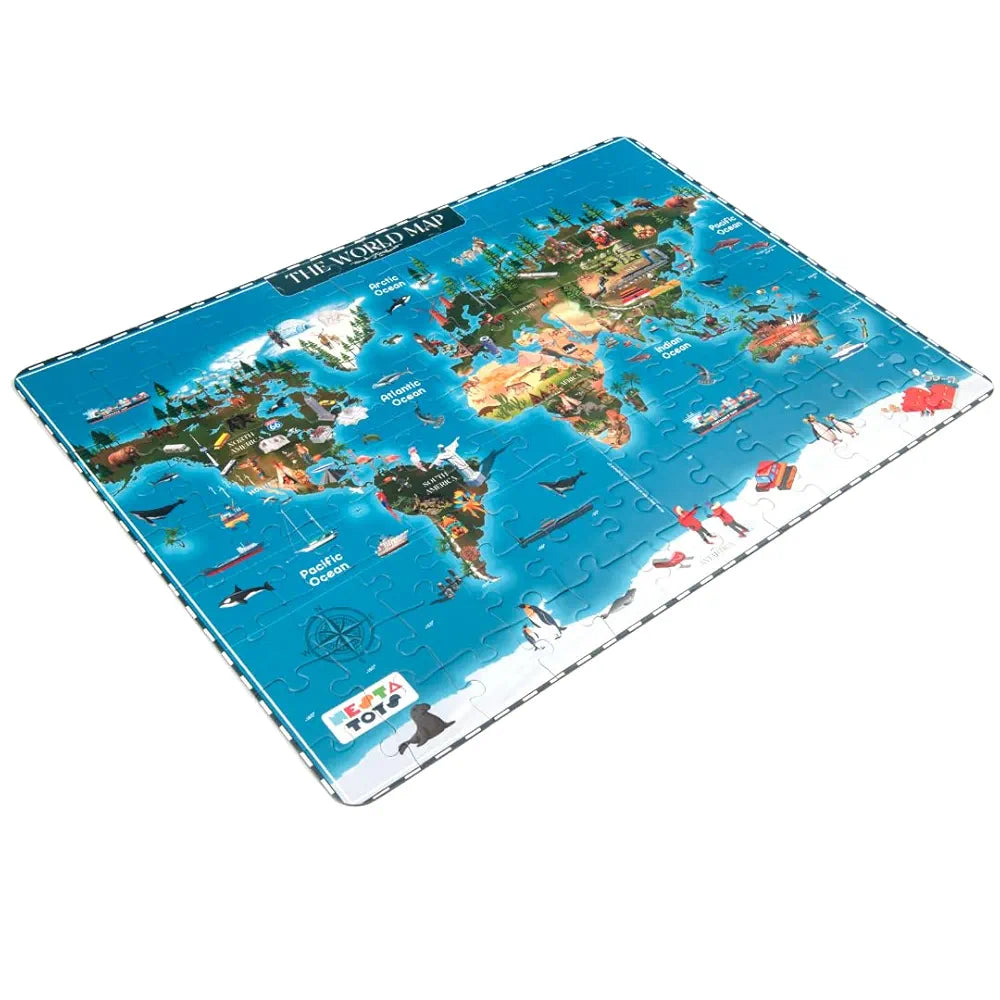 NESTA TOYS - Floor Puzzle & Game, World Map Jigsaw Puzzle, Educational Toy, Gifts for Boys & Girls Ages 6 to 14 | Geography for Kids | 108 pcs, 70 x 50 cm