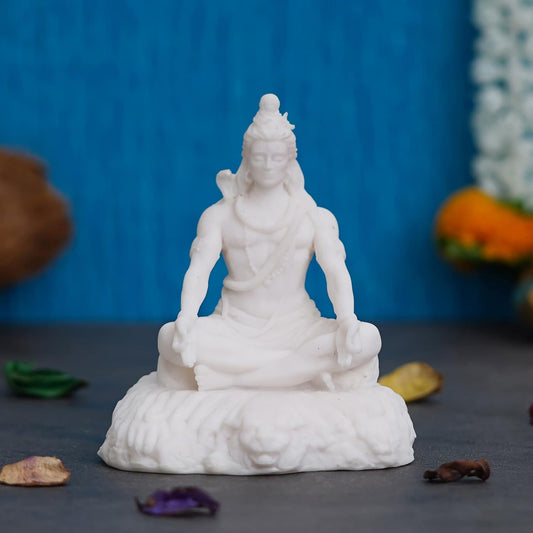 Ecraftindia White Polyresin Lord Shiva Sitting Statue