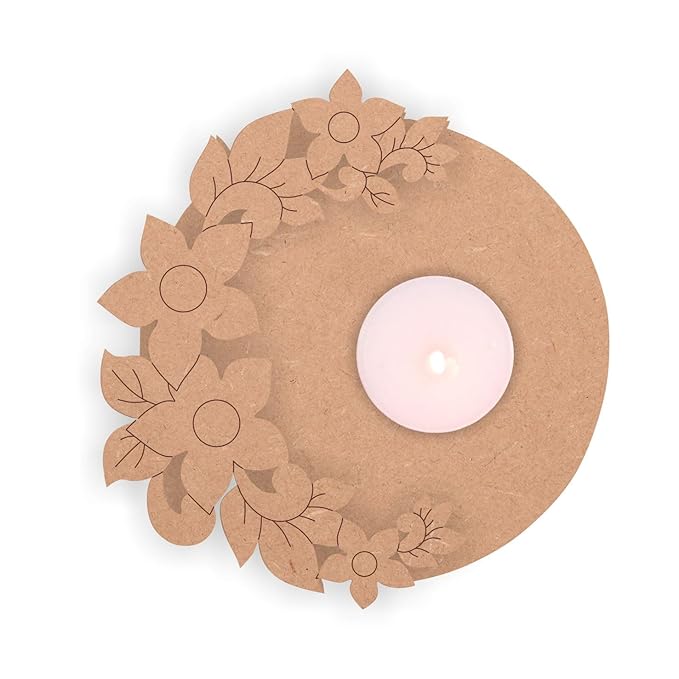 Hobby India Mdf Flower Tea Light Candle Holder for Painting | Craft | Resin Art | Diy & Gifts | 5 Pieces