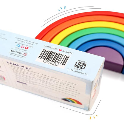 Firstcry Intelliskills Premium 7 Pcs Wooden Rainbow Blocks Stacker Game | Montessori Educational Round Stacking Toy for Kids