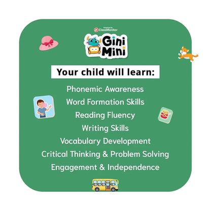 GiniMini CVC Word Builder - Letter Tiles & Whiteboard - Learn to Read, Write & Build CVC Words - Educational Toy for Kids 3 4 5 6 Years