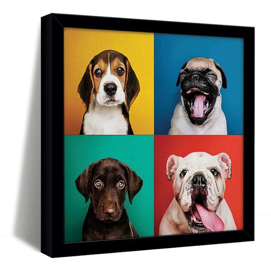 ArtX Four Dog Popart Big Canvas Painting For Bedroom and Living Room With Frame